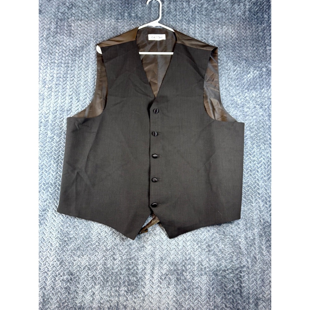 Calvin Klein Vest Mens XL Brown Wool Pinstripe Belted Back Career Formal Wear